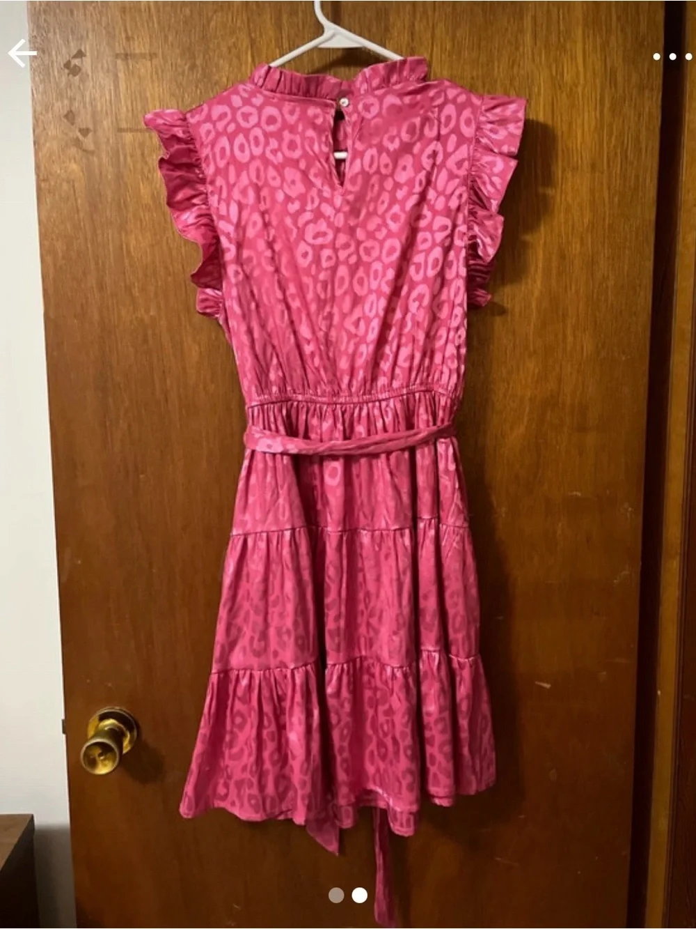 JODIFL Pink Ruffled Tiered Silk Dress with Belt